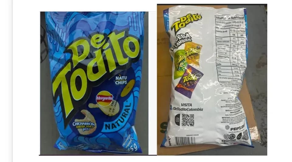 Tras orden del Departamento de Agricultura, importador gringo inició retiro del mercado estadounidense de pasabocas con ingredientes de chicharrón, bajo las marcas De Todito Natural, De Todito BBQ, Ma