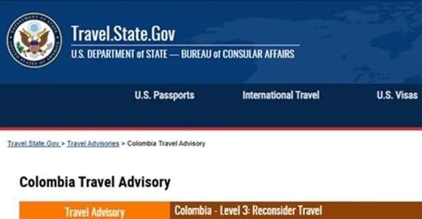 Gobierno de E.U. recomienda posponer viajes a Colombia por la continua delincuencia y el brote inesperado de fiebre amarilla
