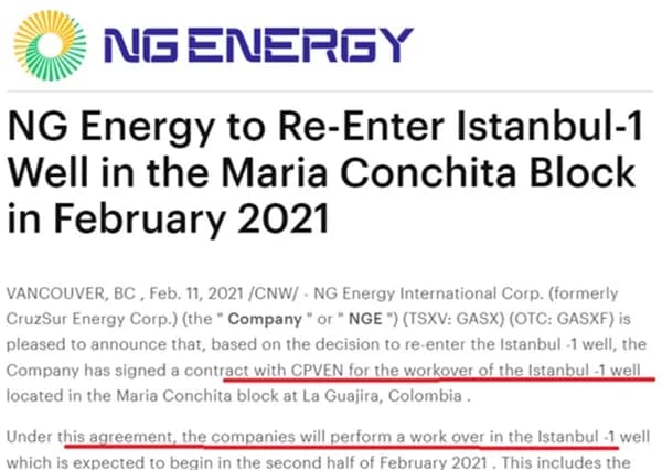 Francesa Maurel & Prom tiene un año para comprar un 5% adicional en el Bloque Sinú-9 de NG Energy (de Iacono)  por US$18,75 millones