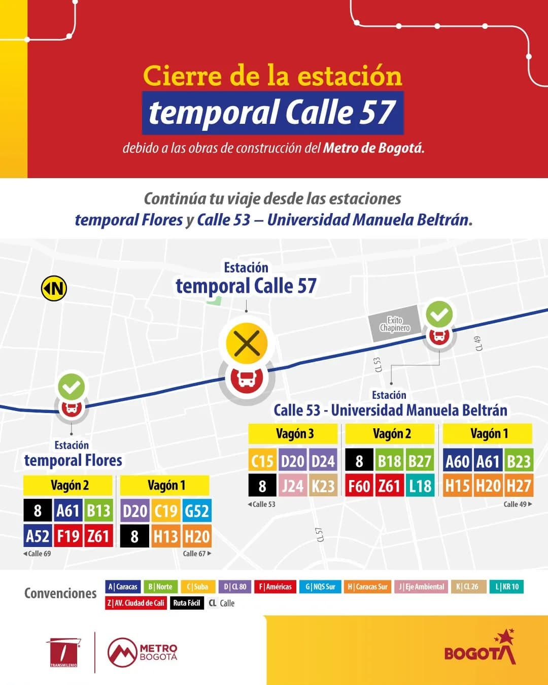 La estación temporal Calle 57 de Transmilenio dejará de operar desde el primero de noviembre