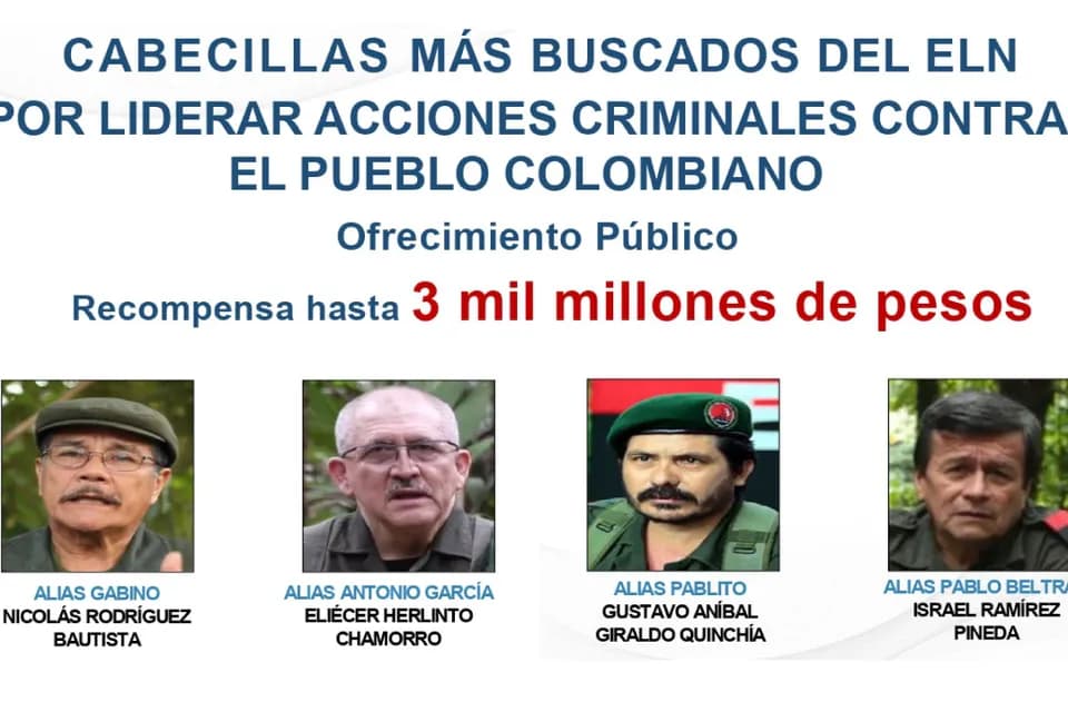 Gobierno Nacional lanzó el cartel de los más buscados del Ejército de Liberación Nacional, con recompensas de hasta $3.000 millones
